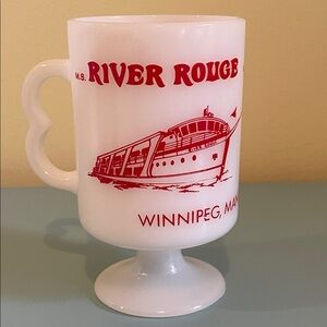 Vintage 70s River Rouge Lady Winnipeg Milk Glass Pedestal Souvenir Mug